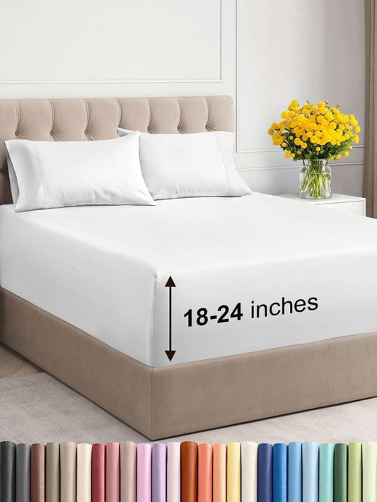 Extra Deep Twin Sheet Set - 4 Piece Breathable and Cooling Sheets - Hotel Luxury Bed Sheets Set - Easy & Secure Fit - Soft, Wrinkle Free and Comfy Sheets Set - White Sheet Set with Extra Deep Pockets