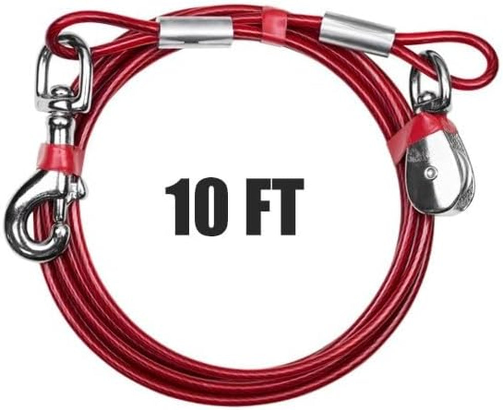 Dog Aerial Trolley System Tie Out for Yard - 60Ft Dog Run Cable with 10Ft Pulley Runner Lead - Heavy Duty Reflective Cable for Dogs up to 125 Lbs, Rust-Resistant & Tangle-Free Outdoor Runner