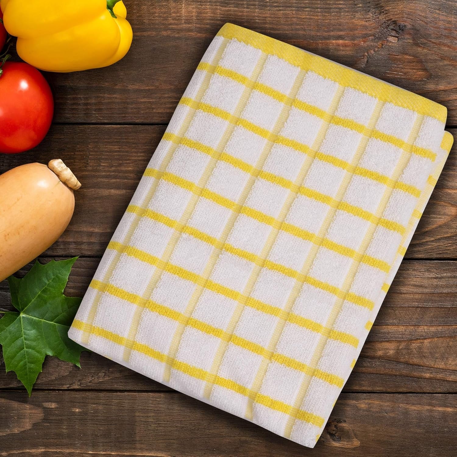Kitchen Towels Yellow/White Set of 3 Terry Kitchen Towels 100% Cotton Ultra Soft Size 20X30 Inches Highly Absorbent over Sized Kitchentowels with Hanging Loop Kitchentowels
