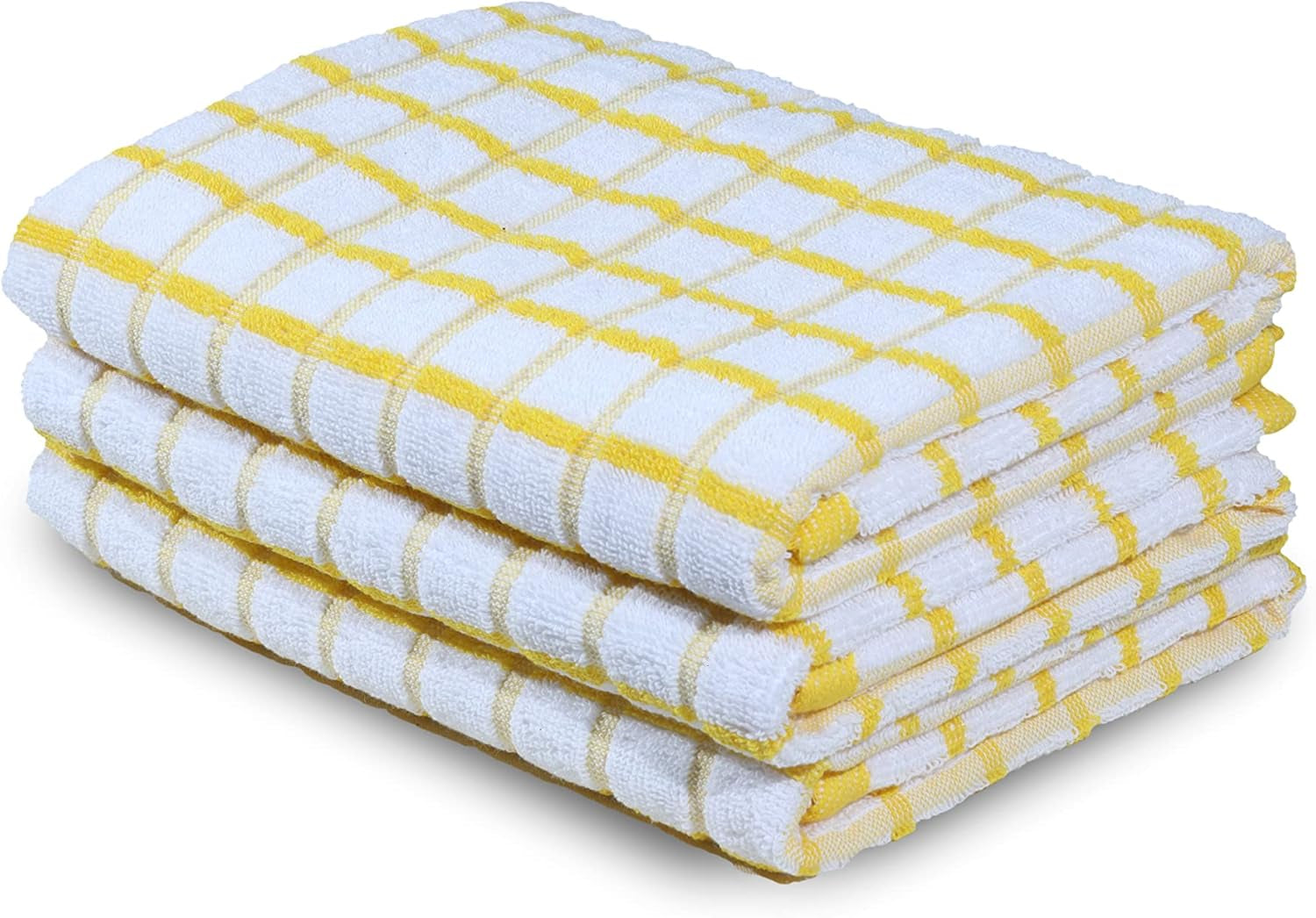 Kitchen Towels Yellow/White Set of 3 Terry Kitchen Towels 100% Cotton Ultra Soft Size 20X30 Inches Highly Absorbent over Sized Kitchentowels with Hanging Loop Kitchentowels