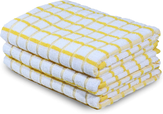 Kitchen Towels Yellow/White Set of 3 Terry Kitchen Towels 100% Cotton Ultra Soft Size 20X30 Inches Highly Absorbent over Sized Kitchentowels with Hanging Loop Kitchentowels
