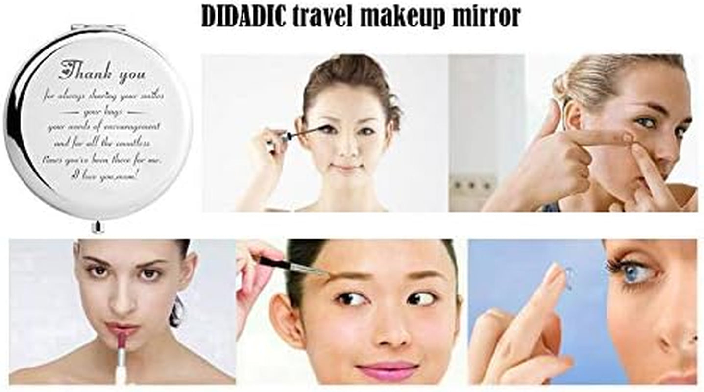 Mom Gifts for Birthday, Engraved Makeup Mirror for Mother (Silver, Mir-Smiles)