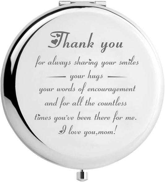 Mom Gifts for Birthday, Engraved Makeup Mirror for Mother (Silver, Mir-Smiles)