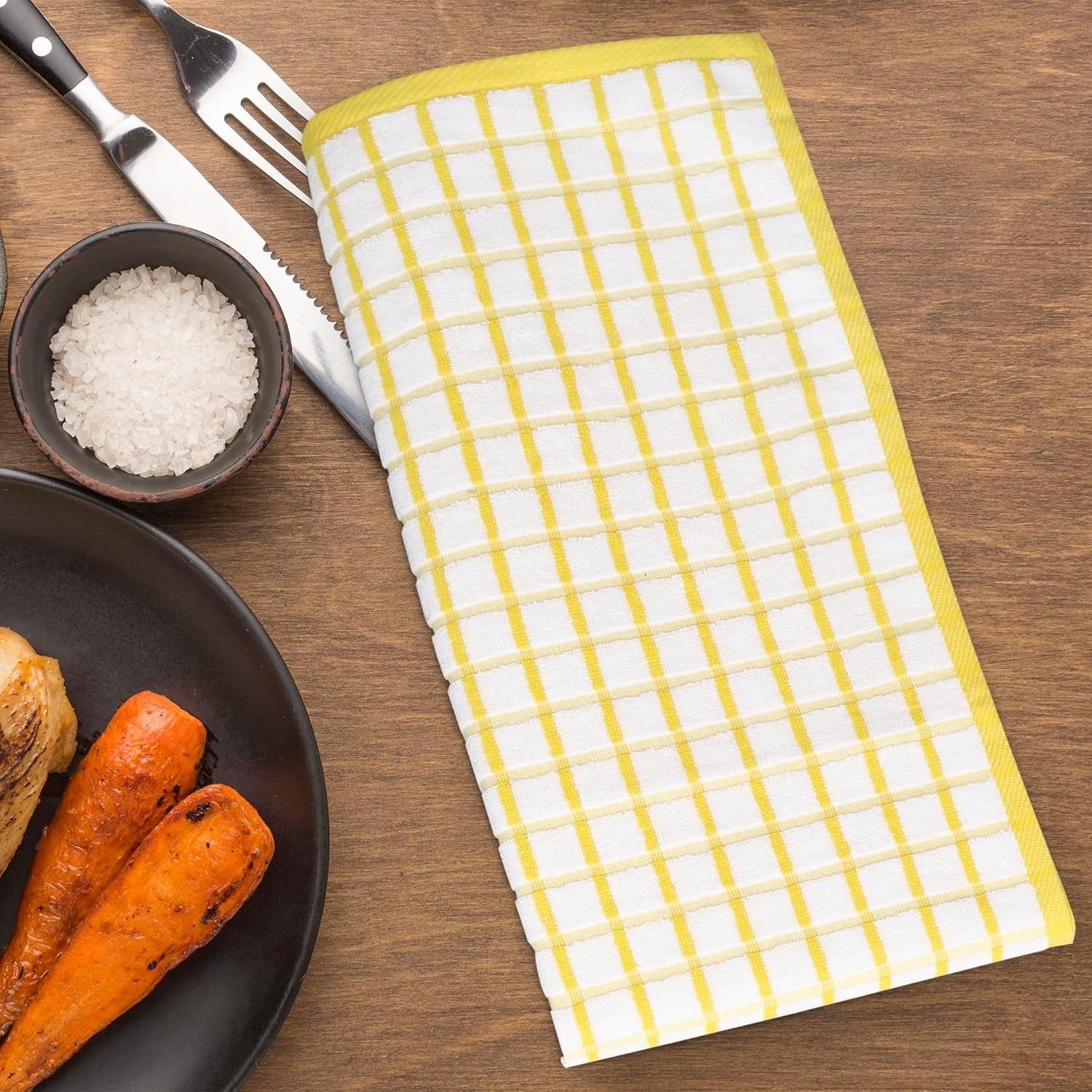 Kitchen Towels Yellow/White Set of 3 Terry Kitchen Towels 100% Cotton Ultra Soft Size 20X30 Inches Highly Absorbent over Sized Kitchentowels with Hanging Loop Kitchentowels