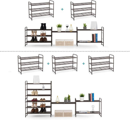 3-Tier Stackable Shoe Rack, Expandable & Adjustable Shoe Shelf Storage Organizer, Wire Grid, Bronze