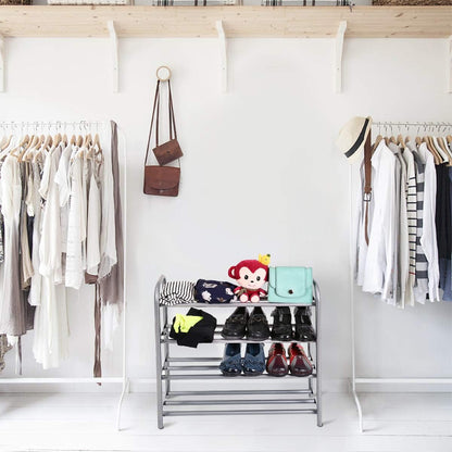 Shoe Rack Organizer for Closet Entryway, 4 Tiers Adjustable Heavy Duty Metal Shoe Storage Shelf, Large Enough for 20+ Pairs of Shoes (23.6"~41.7"X8.9"X24.2")(Silver)