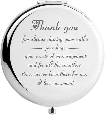 Mom Gifts for Birthday, Engraved Makeup Mirror for Mother (Silver, Mir-Smiles)