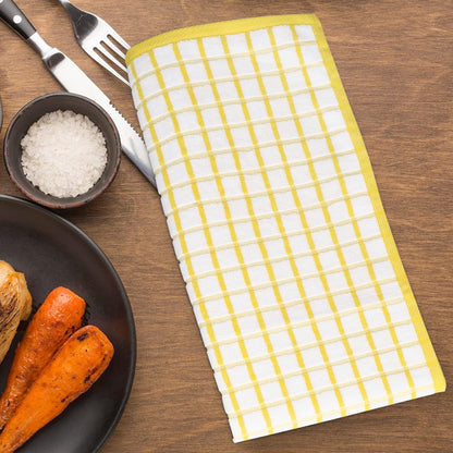 Kitchen Towels Yellow/White Set of 3 Terry Kitchen Towels 100% Cotton Ultra Soft Size 20X30 Inches Highly Absorbent over Sized Kitchentowels with Hanging Loop Kitchentowels